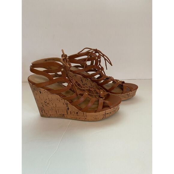 Brash Wedge Lace up Heeled Sandals Women Size 8.5 - Picture 1 of 11